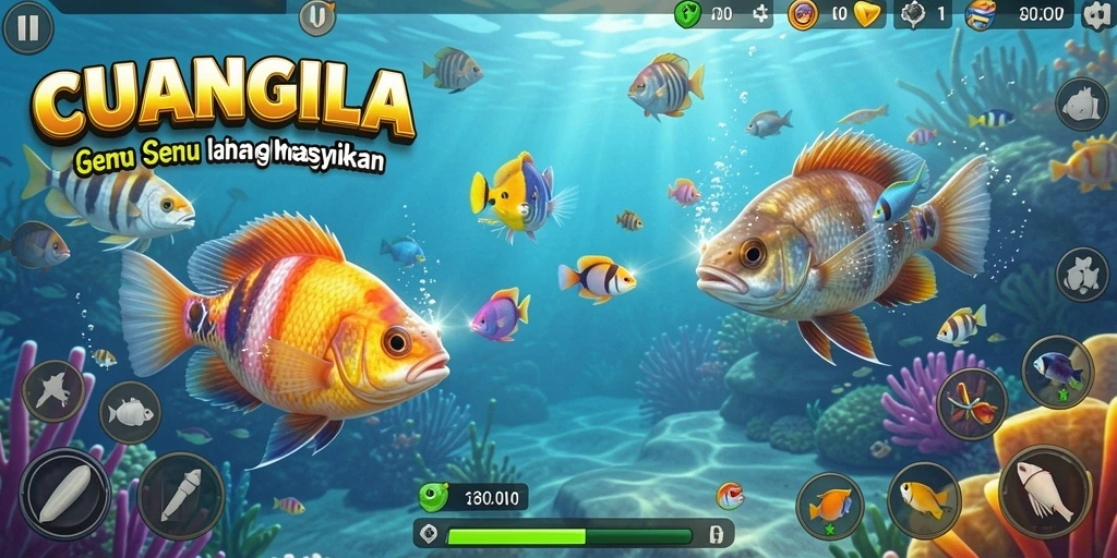 Tampilan gameplay CUANGILA dengan aksi menembak ikan yang seru.