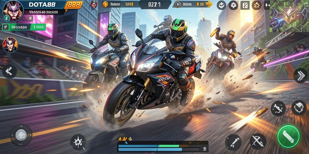 Tampilan gameplay DOTA88 dengan balapan motor yang mendebarkan.