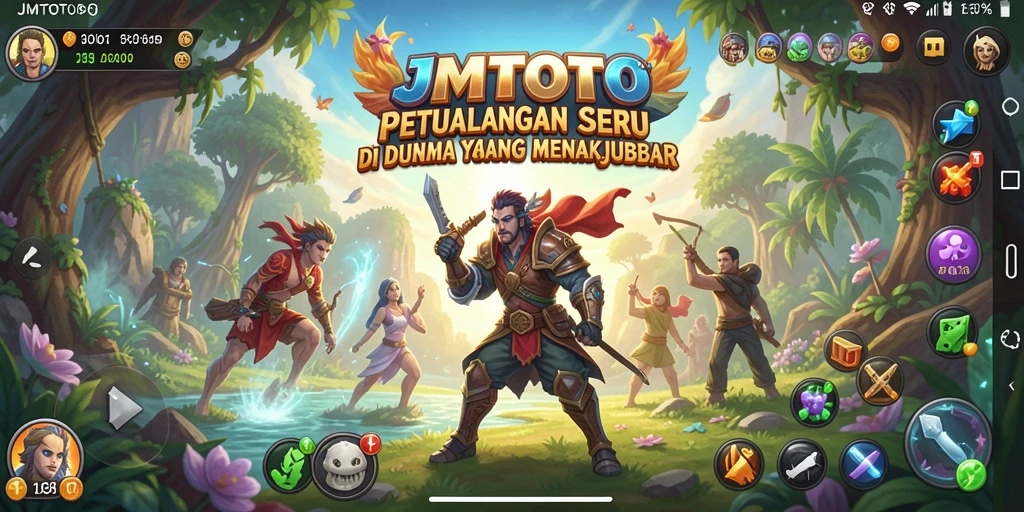 Screenshot gameplay JMTOTO menunjukkan petualangan mendebarkan di dunia yang indah.