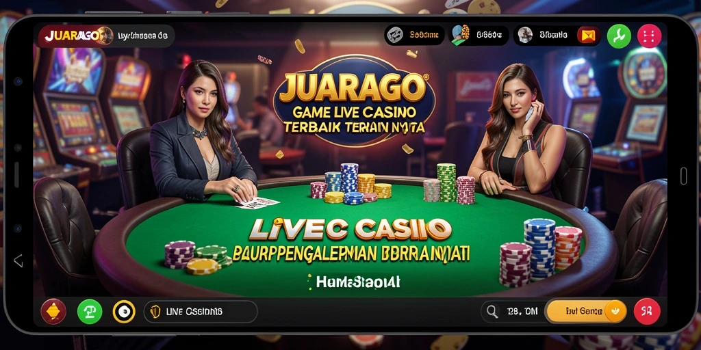 Screenshot JUARAGO menunjukkan dealer Live Casino yang sedang beraksi dengan pemain.
