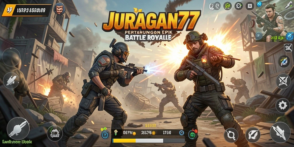 Tampilan gameplay <strong>JURAGAN77</strong> yang intens dan mendebarkan dalam pertarungan Battle Royale.