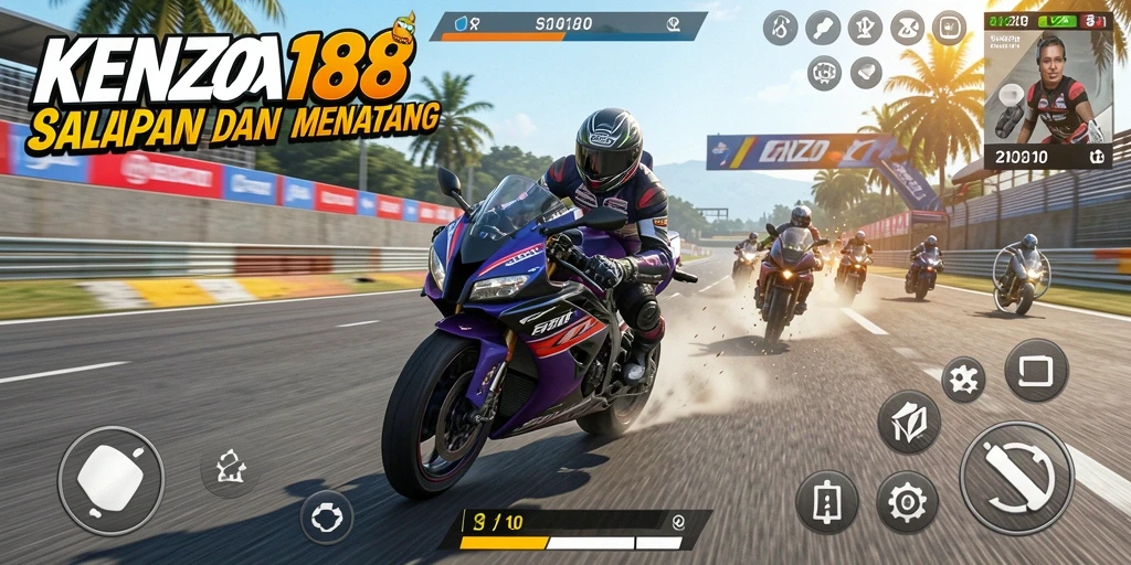 Tampilan gameplay KENZO188 dengan balapan motor yang penuh adrenalin.