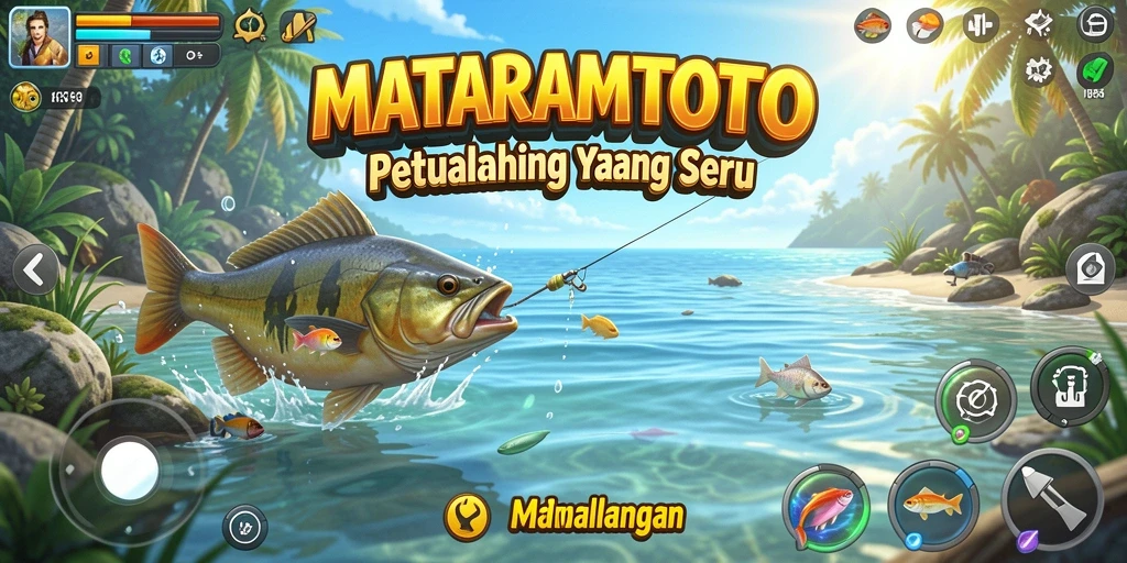 Screenshot gameplay <strong>MATARAMTOTO</strong> menampilkan aksi memancing yang mendebarkan.