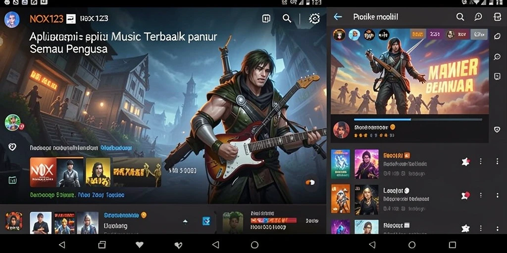 Screenshot gameplay NOX123 menampilkan antarmuka musik yang menarik dan interaktif.