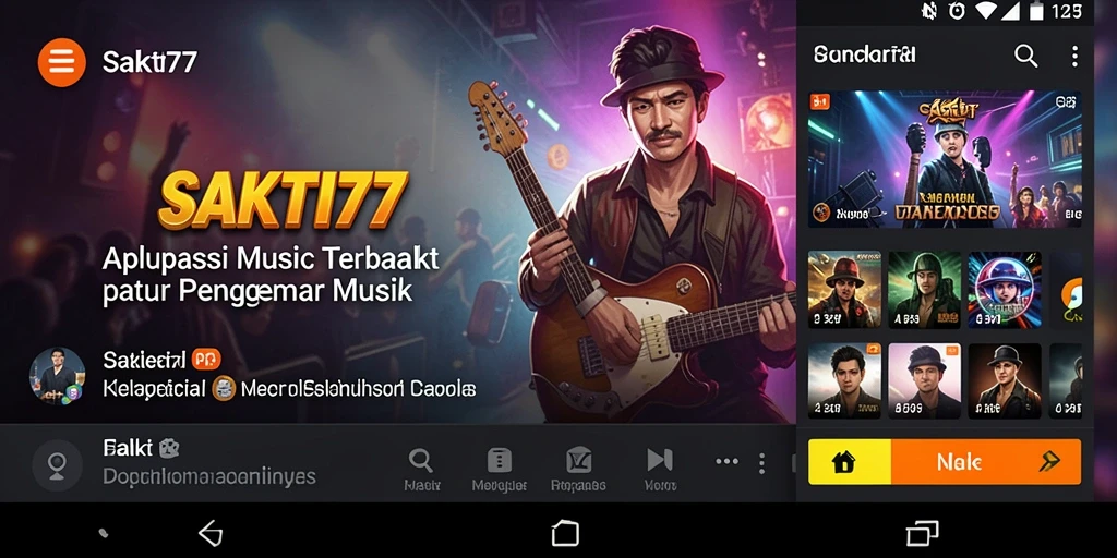 Tampilan gameplay <strong>SAKTI77</strong> yang interaktif dengan fitur lirik dan playlist.
