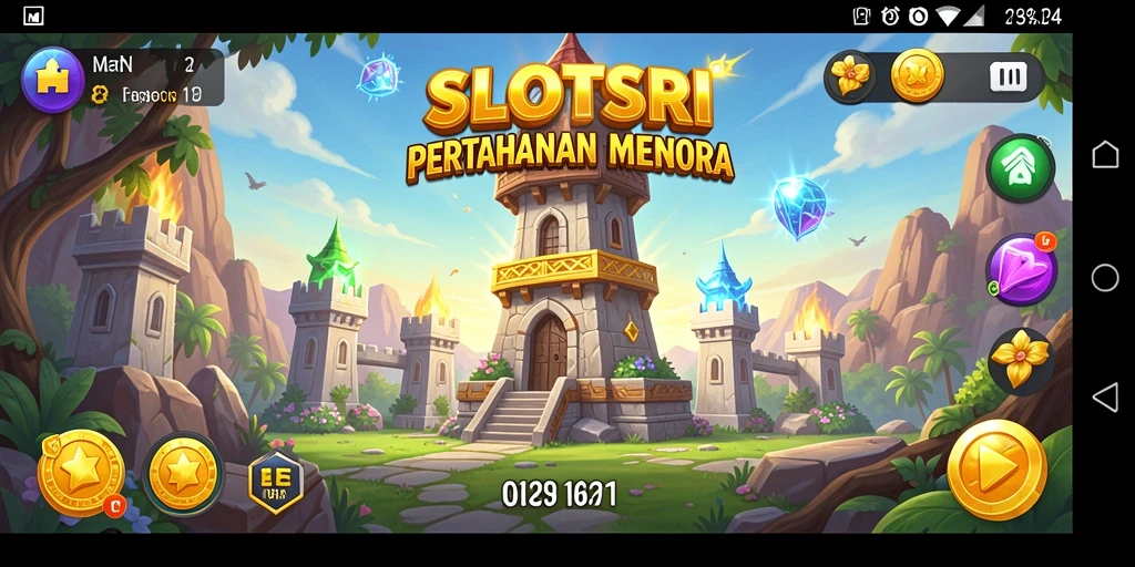 Tangkapan layar utama SLOTSRI menunjukkan intensitas pertahanan menara yang seru.