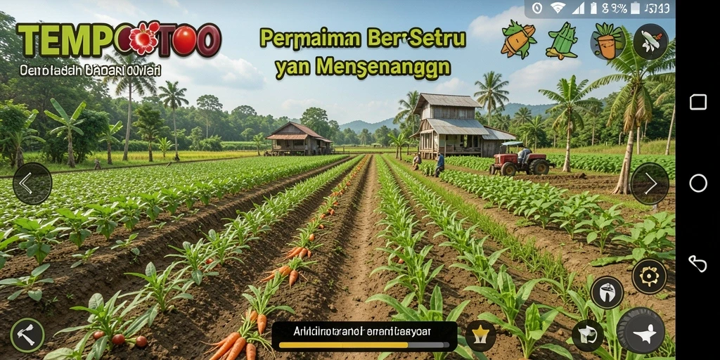 Screenshot TEMPOTOTO menampilkan pengalaman bertani yang seru dan interaktif.